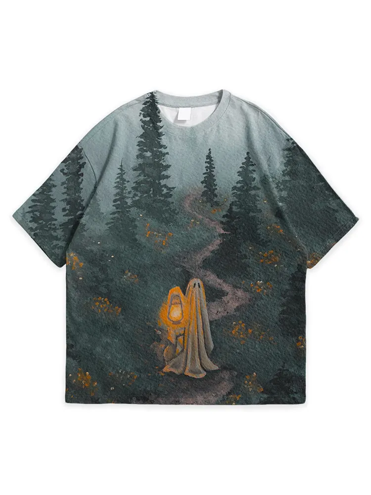 Men'S Halloween Abstract Art Dead Print Simple Round Neck Top Tshirt