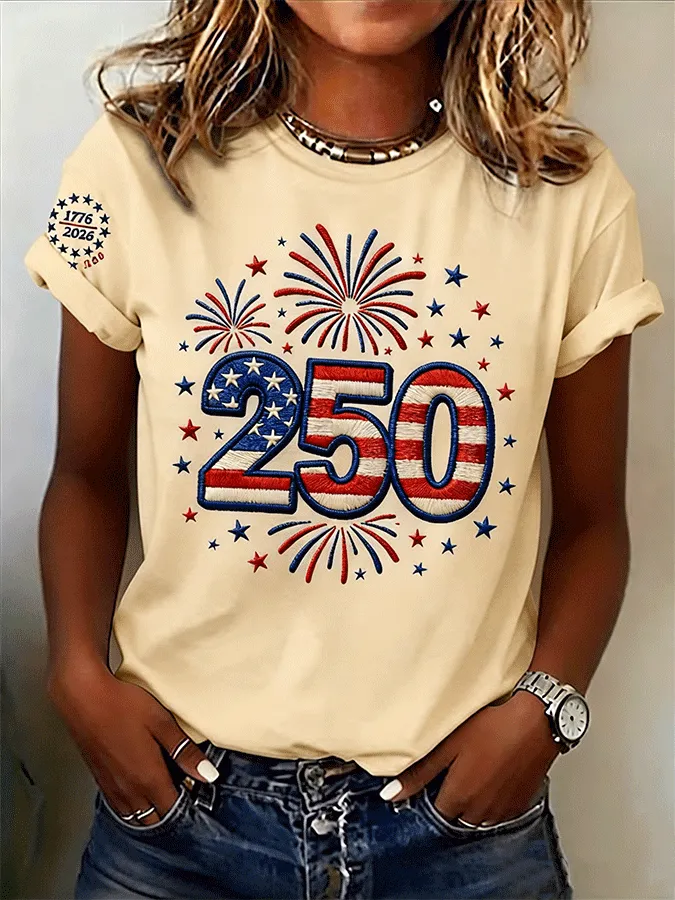 Women's Casual Independence Day (Flag) Crew Neck Short Sleeve T-shirt