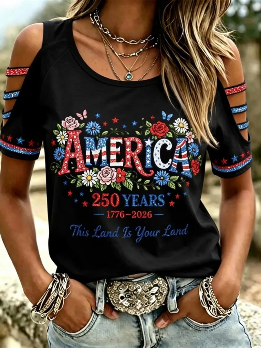 The Land Is Your Land Women's Off-the-Shoulder T-Shirt