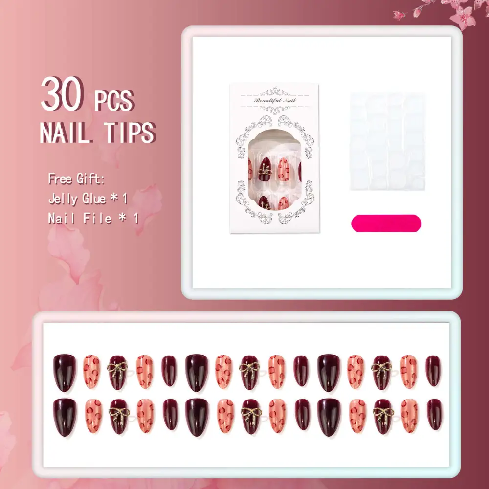 Nailhour 30Pcs Autumn Cat Eye Medium Almond Press On Nails