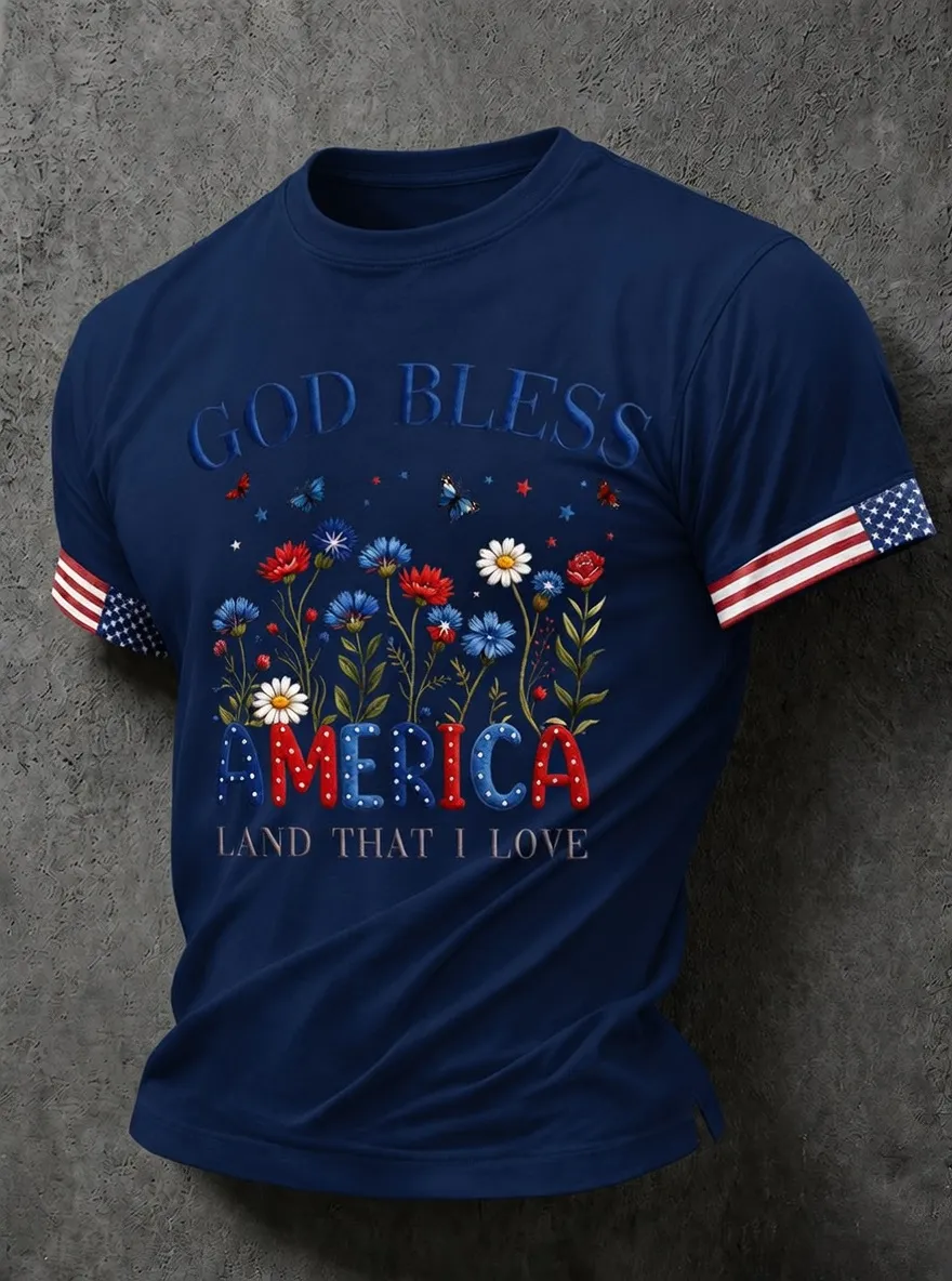 Men'S Casual American 250Th Anniversary Printed Round Neck Short Sleeved T-Shirt