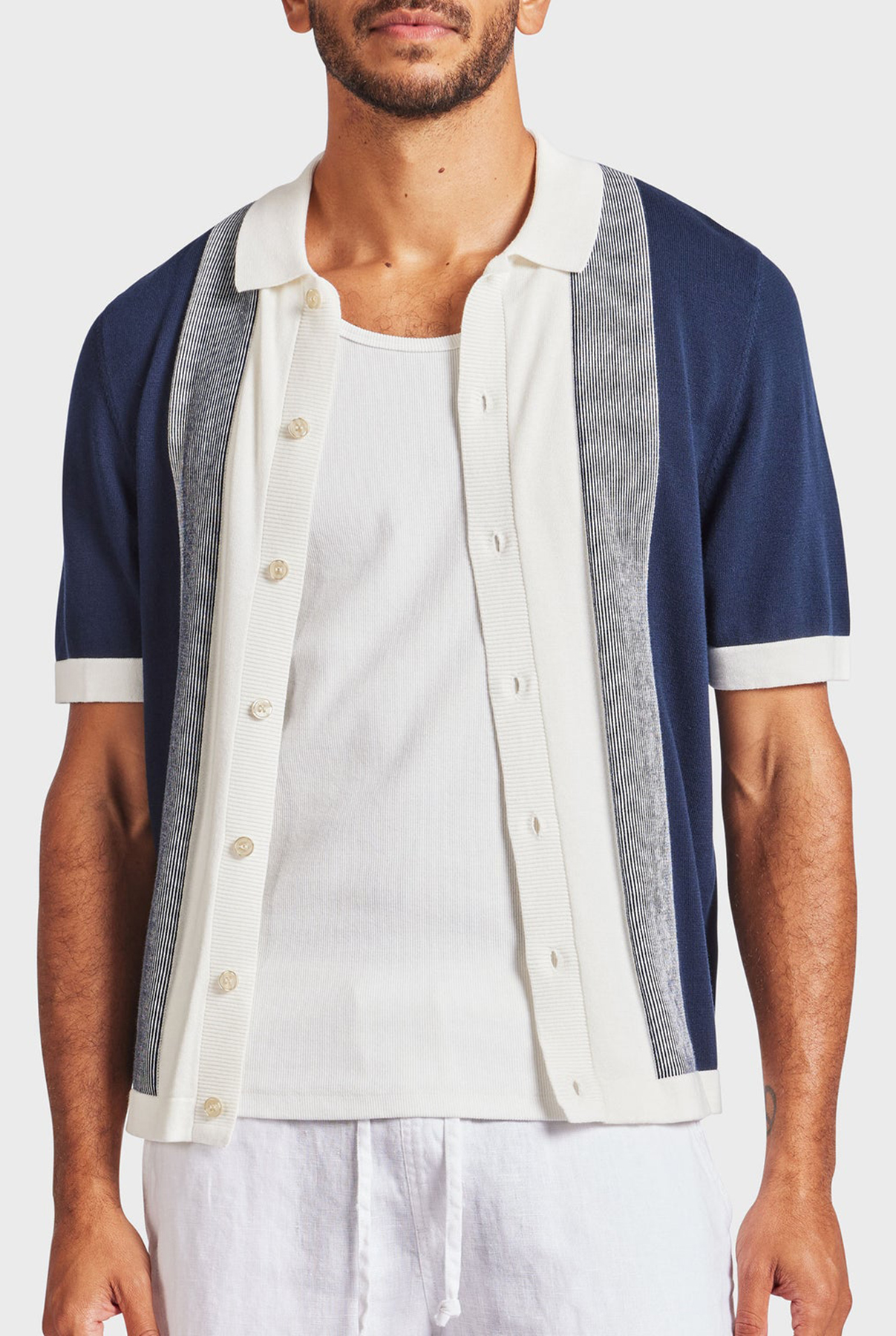Jackson Stripe Knit SS Shirt-Oatmeal
