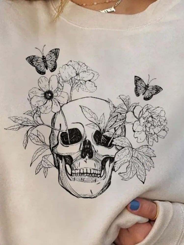 Flower And Sketelon Oversized Sweatshirt