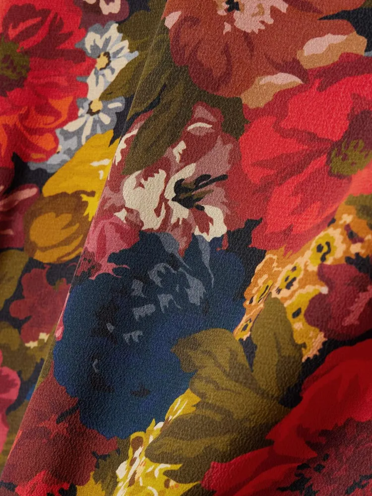 Vibrant Floral Tie-Neck Mini Dress