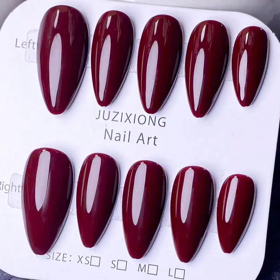 Nailhour 30Pcs Red Medium Almond Minimalist Press On Nails