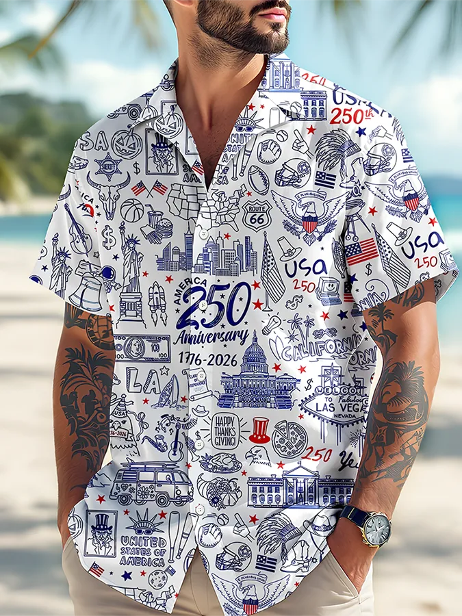 Men's  250 Years Day Printed Casual Collar Shirt