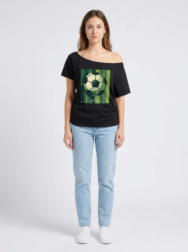 Women's Soccer Fan Green Field Ball Printed T-shirt
