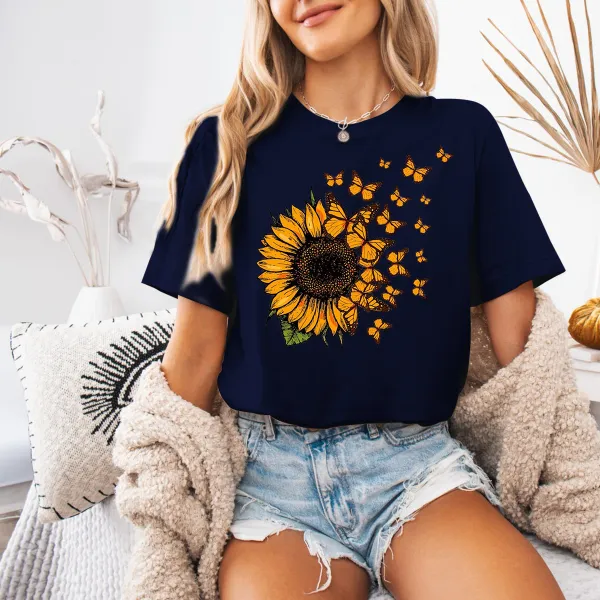 Sunflower And Flying Butterflies Tee