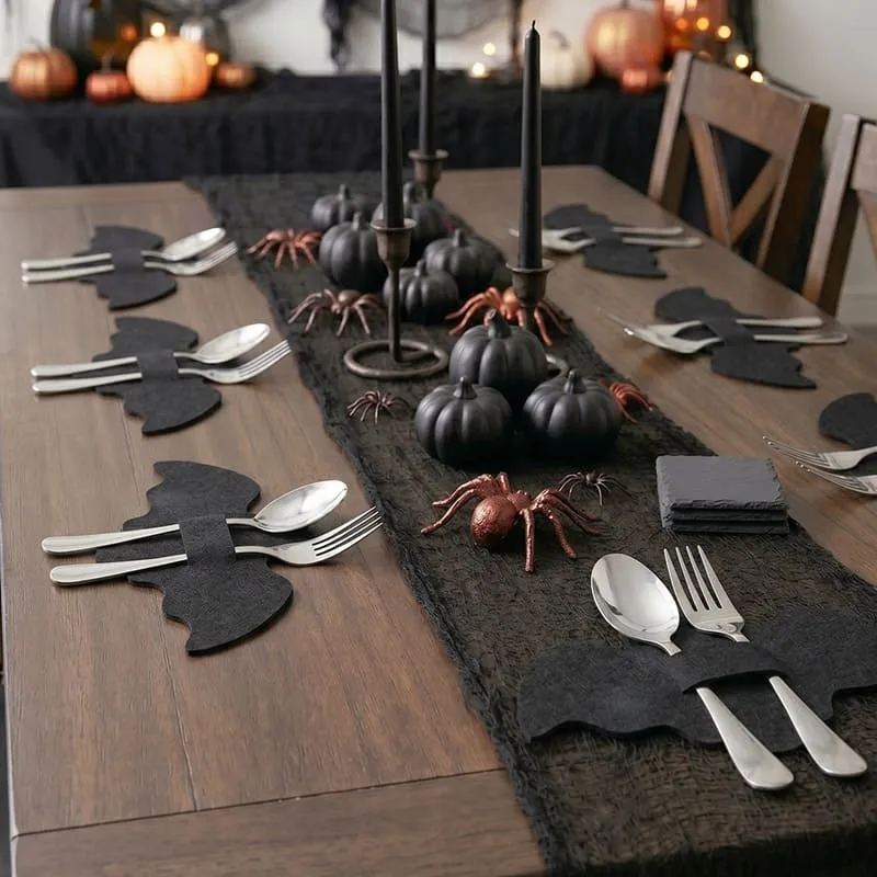 Halloween Spider Web Bat Cutlery Bag Black Felt Cutlery Bag