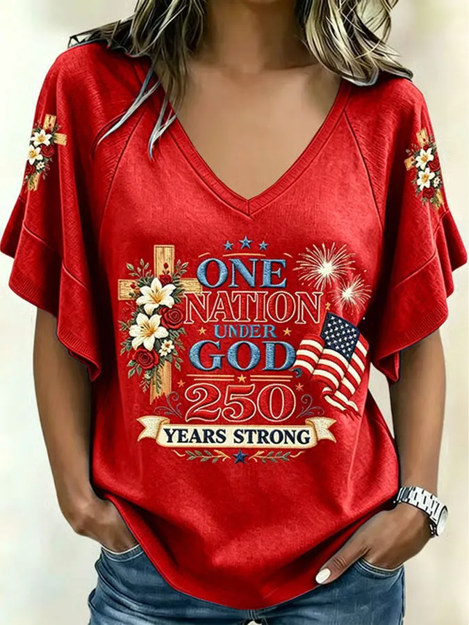 Women'S One Nation Under God Printed Casual Top