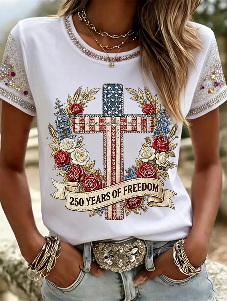 American 250th Anniversary Rhinestone Design Women's T-Shirt