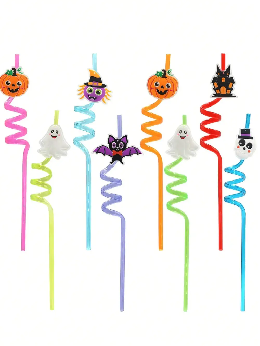 12Pcs Halloween Theme Night Light Decorative Straws