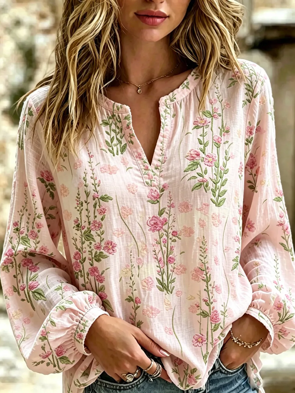 Women'S Floral Art Printed Casual Top