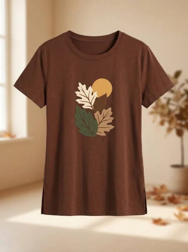 Leaves Sun Printed Women's Graphic T-Shirt