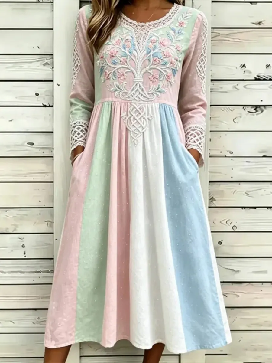 Women's Colorful Tree Of Life & Celtic Knot Art Linen Maxi Dress