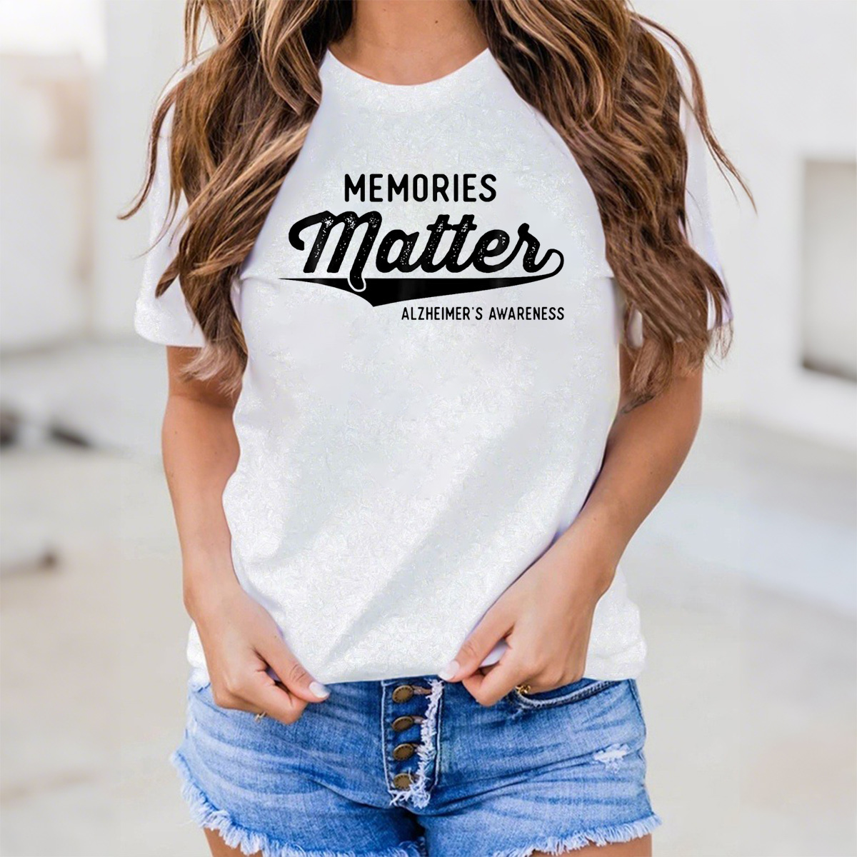 Women's Memories Matter Alzheimer's Awareness Round-Neck Short-Sleeved T-Shirt
