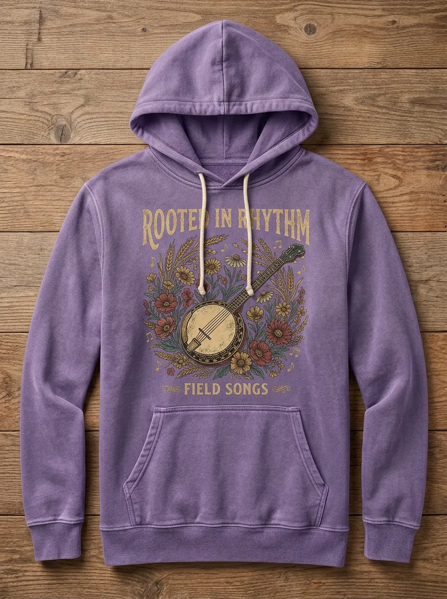 Western-Inspired Banjo Floral Unisex Country Music Pullover Hoodie