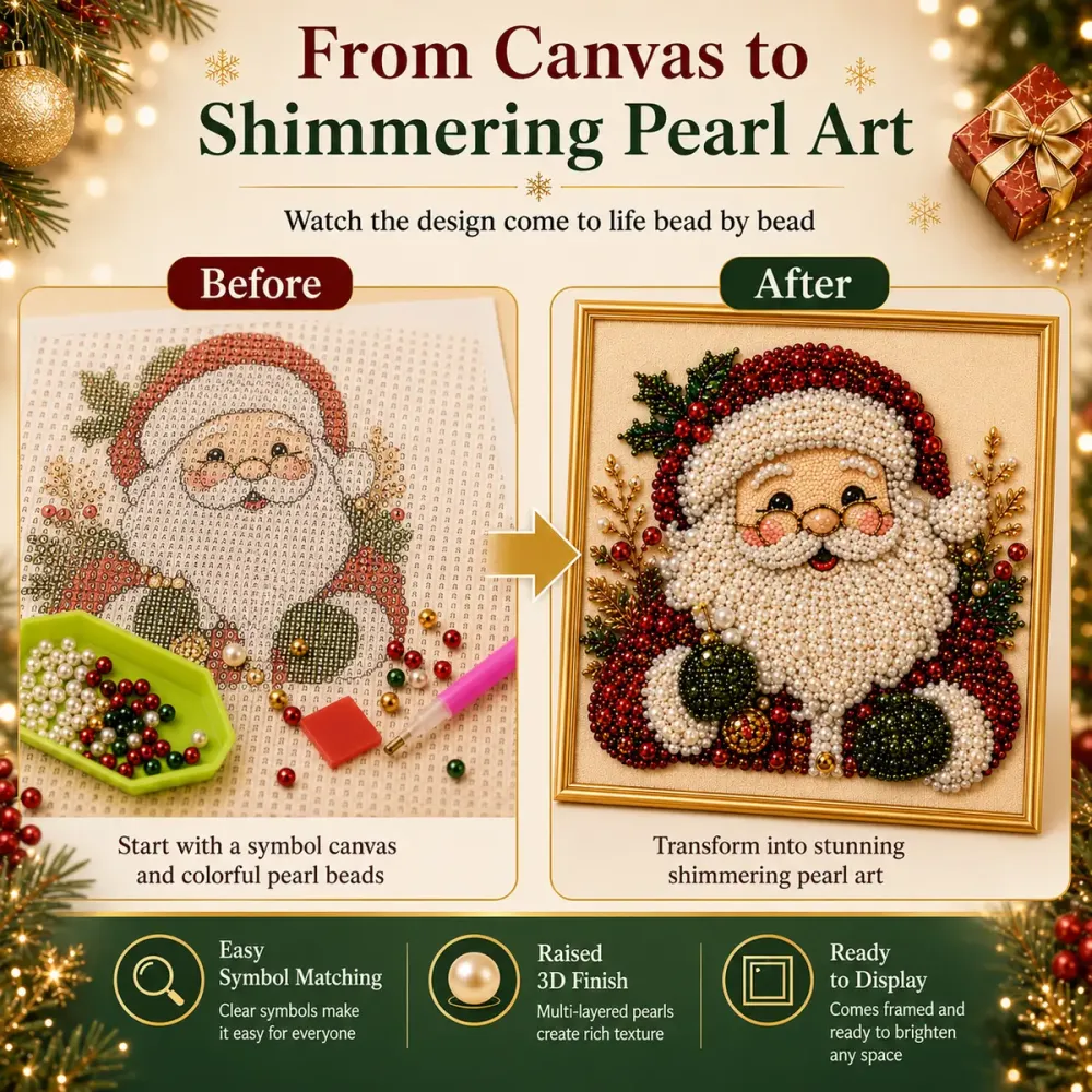 Frameless 3D DIY Beaded Christmas Pearl Diamond Painting