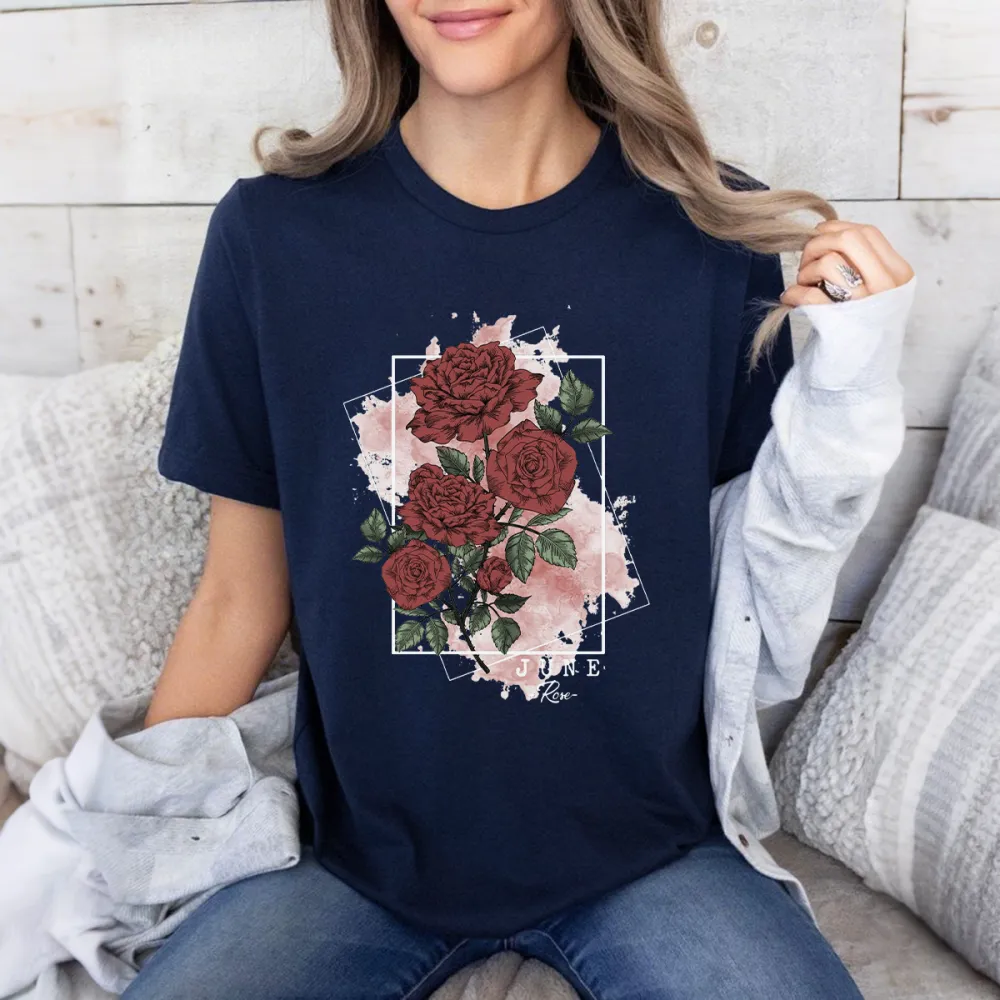 Floral Framed Rose Graphic T-Shirts
