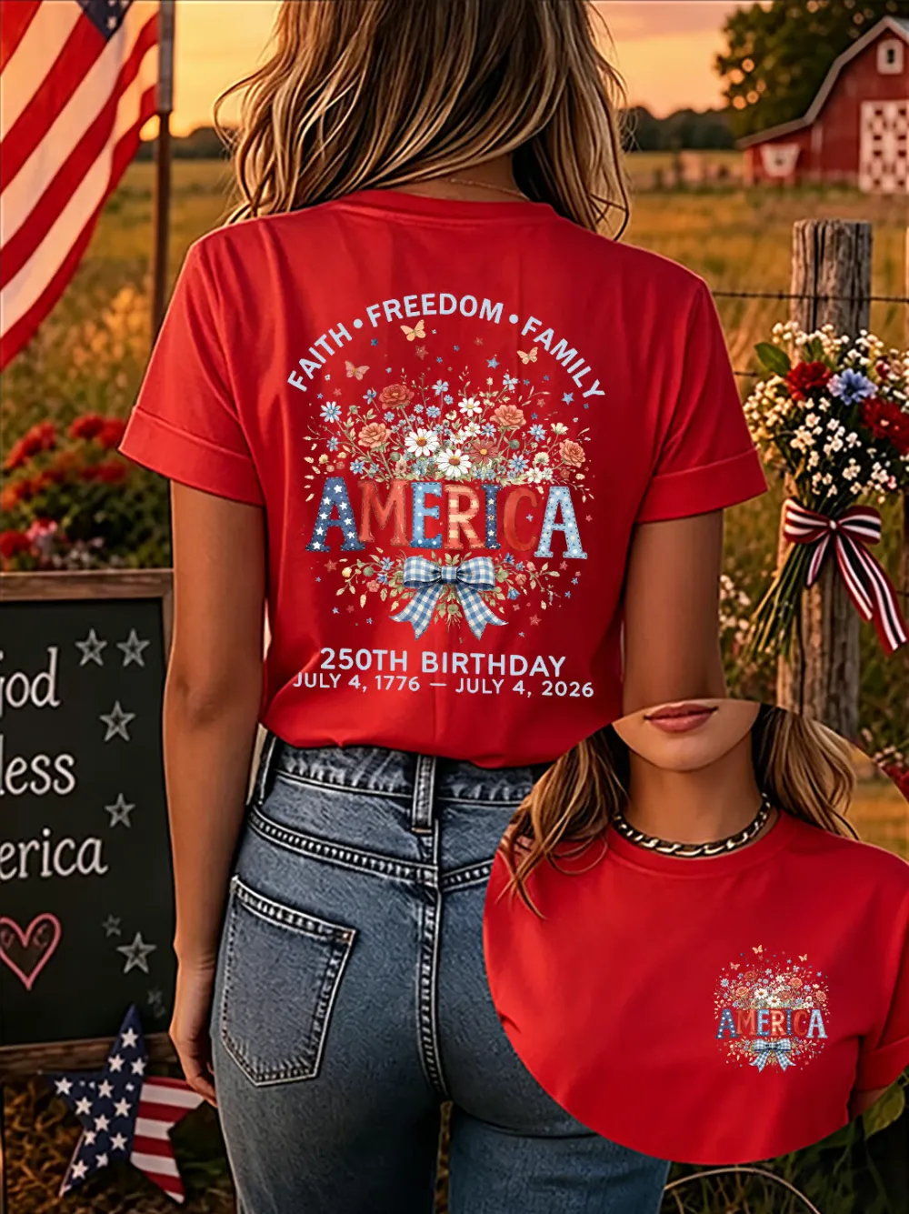 Since 1776, Faith, Liberty, And Family – Women'S 250th Anniversary Of American Faith Print Short-Sleeve T-Shirt