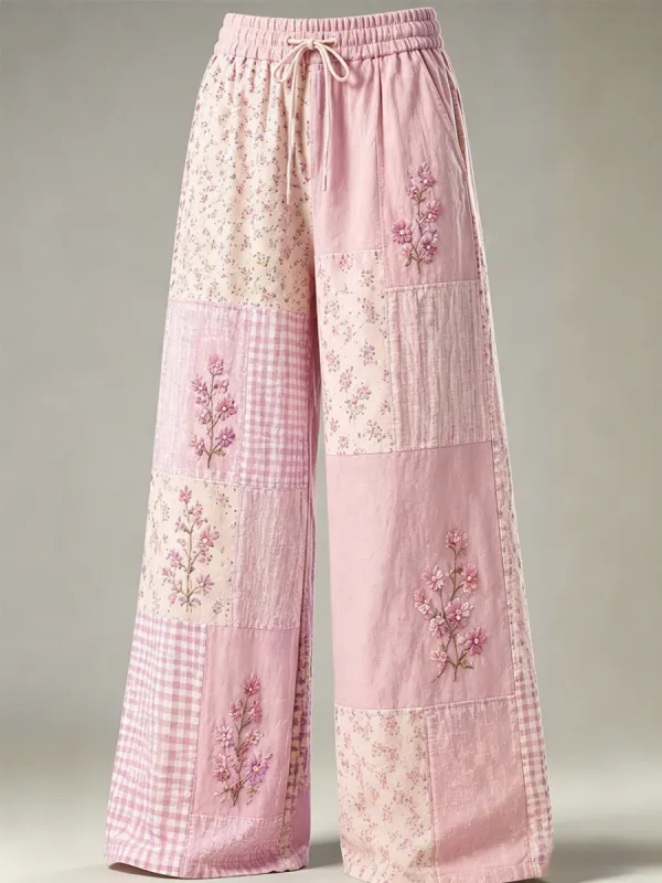 Women's Floral Print Embroidered Palazzo Pants