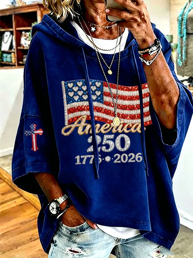 Women'S American Flag Printed Super Large Hoodie