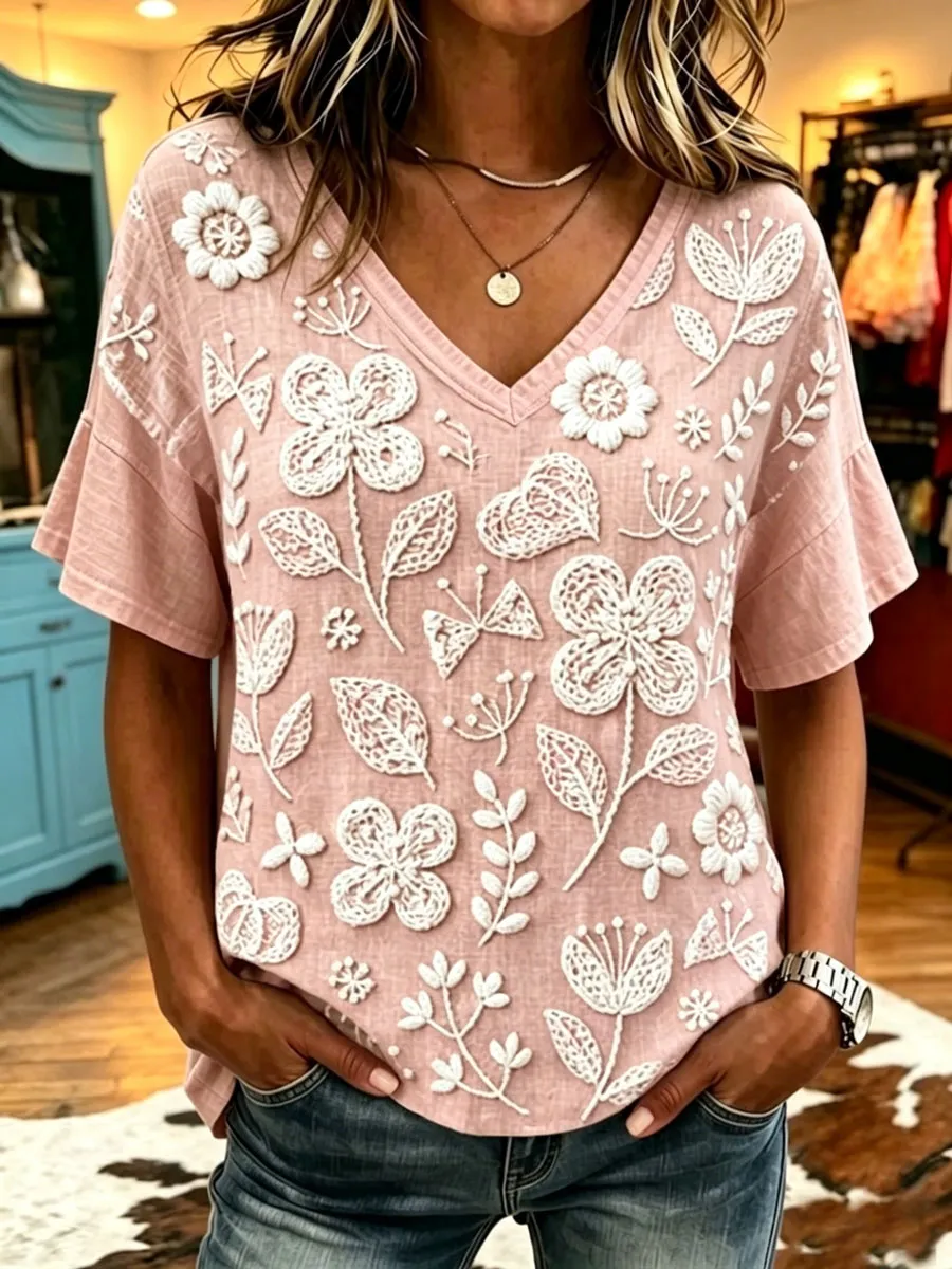 Women'S Retro Floral Art Print Top
