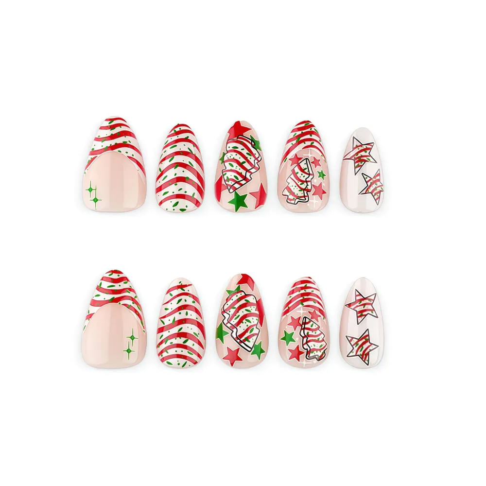 Nailhour 30Pcs Christmas Candy Cane Medium Almond French Press On Nails