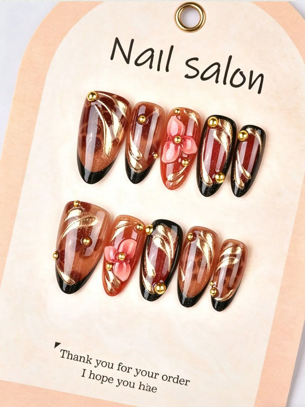 Nailhour 10Pcs 3D French Medium Almond Press On Nails