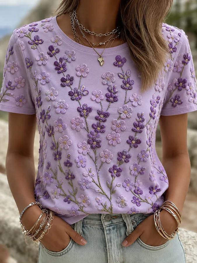 Women's Flower Printed Casual T-shirt