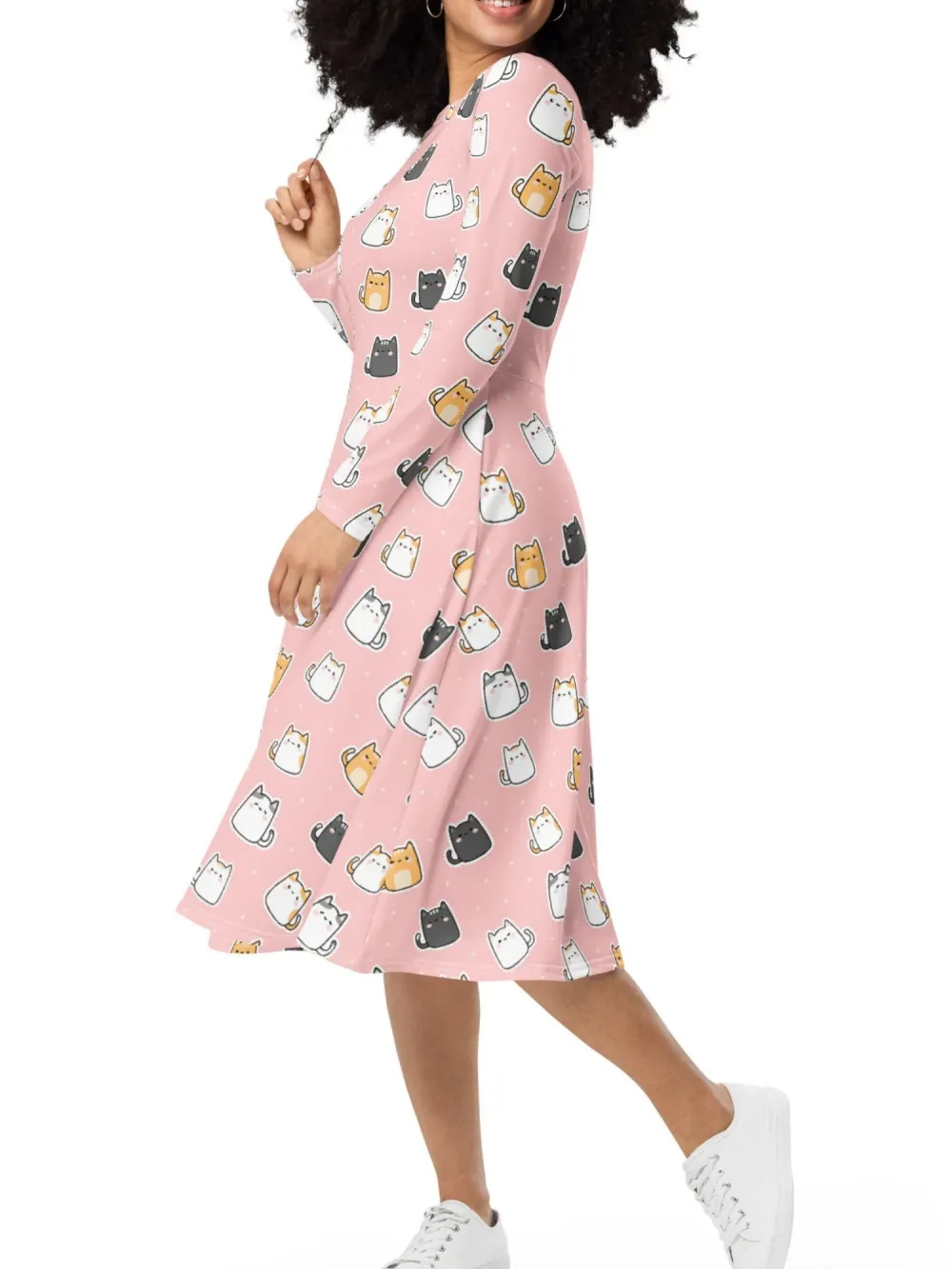 Cartoon Cat Print Dress
