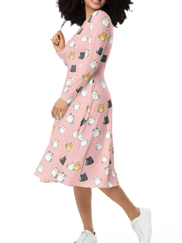 Cartoon Cat Print Dress