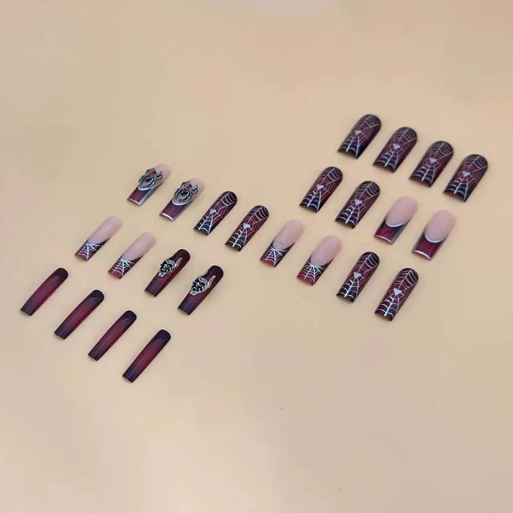 Nailhour 24Pcs Halloween 3D French Long Square Glitter Gothic Press On Nails