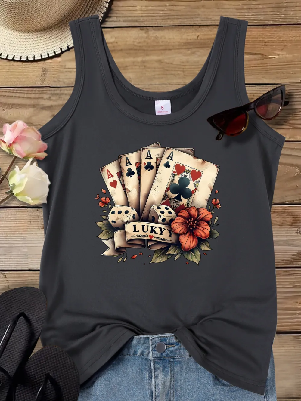 Poker Dice Floral Print Tank Top