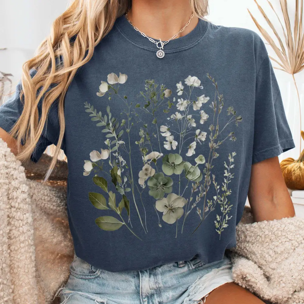 Sage And White Wildflower Shirt