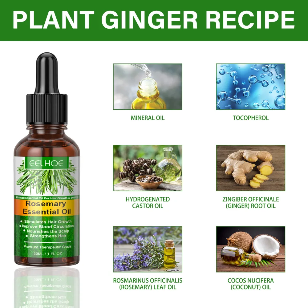 EELHOE  Natural plant extract rosemary hair care essential oil, gentle maintenance of scalp, soft and shiny hair, natural fluffy and healthier-$LA