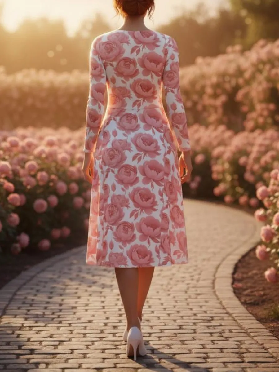 Floral Round Neck Casual Dress
