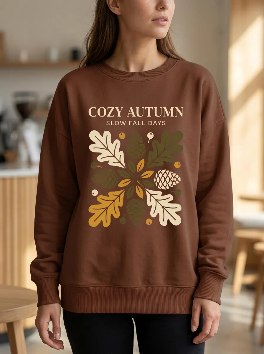 Oak Leaf Pinecone Printed Women's Graphic Sweatshirt