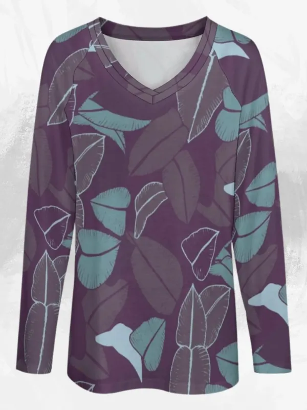 Boho Leaf V-Neck T-Shirt