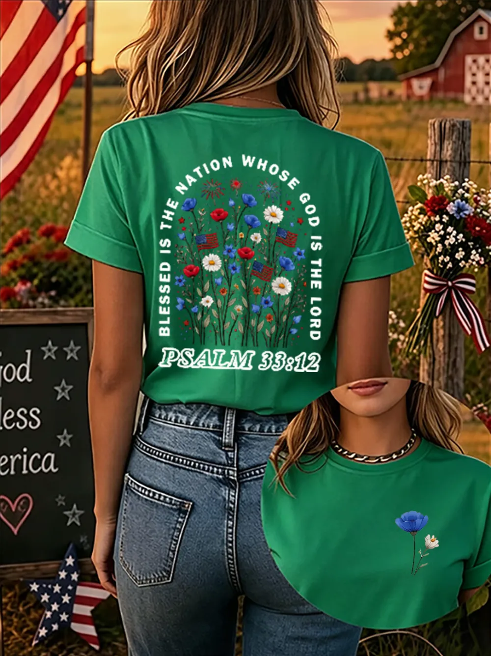 Blessed Is The Nation Of All Who Trust In God! Women'S 250th Anniversary American Faith Print Short-Sleeve T-Shirt