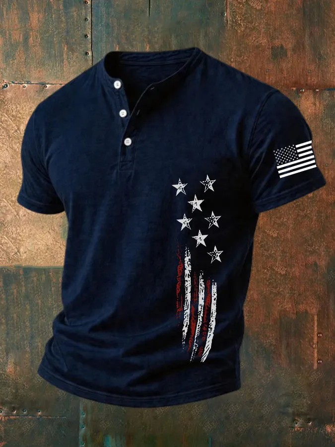 Men'S Independence Day Print Casual Henry Collar Top
