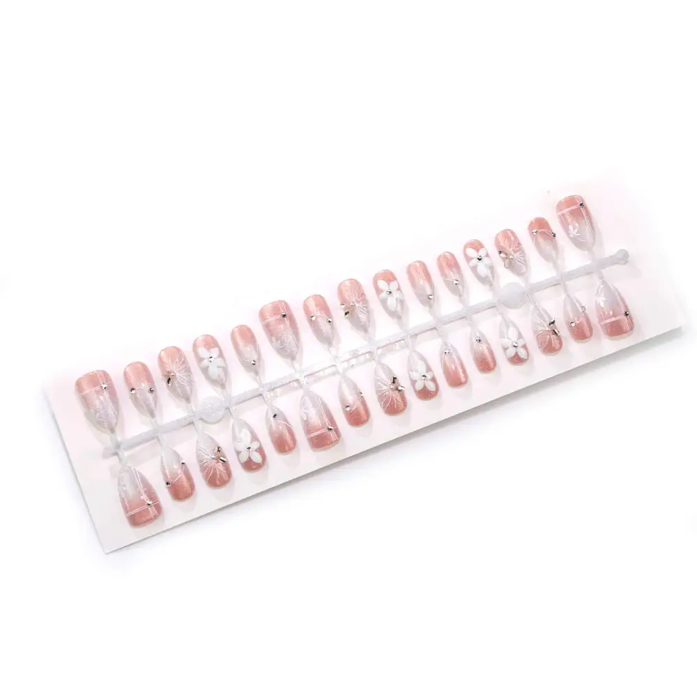 Nailhour 30Pcs White Gilded Medium Almond Press On Nails