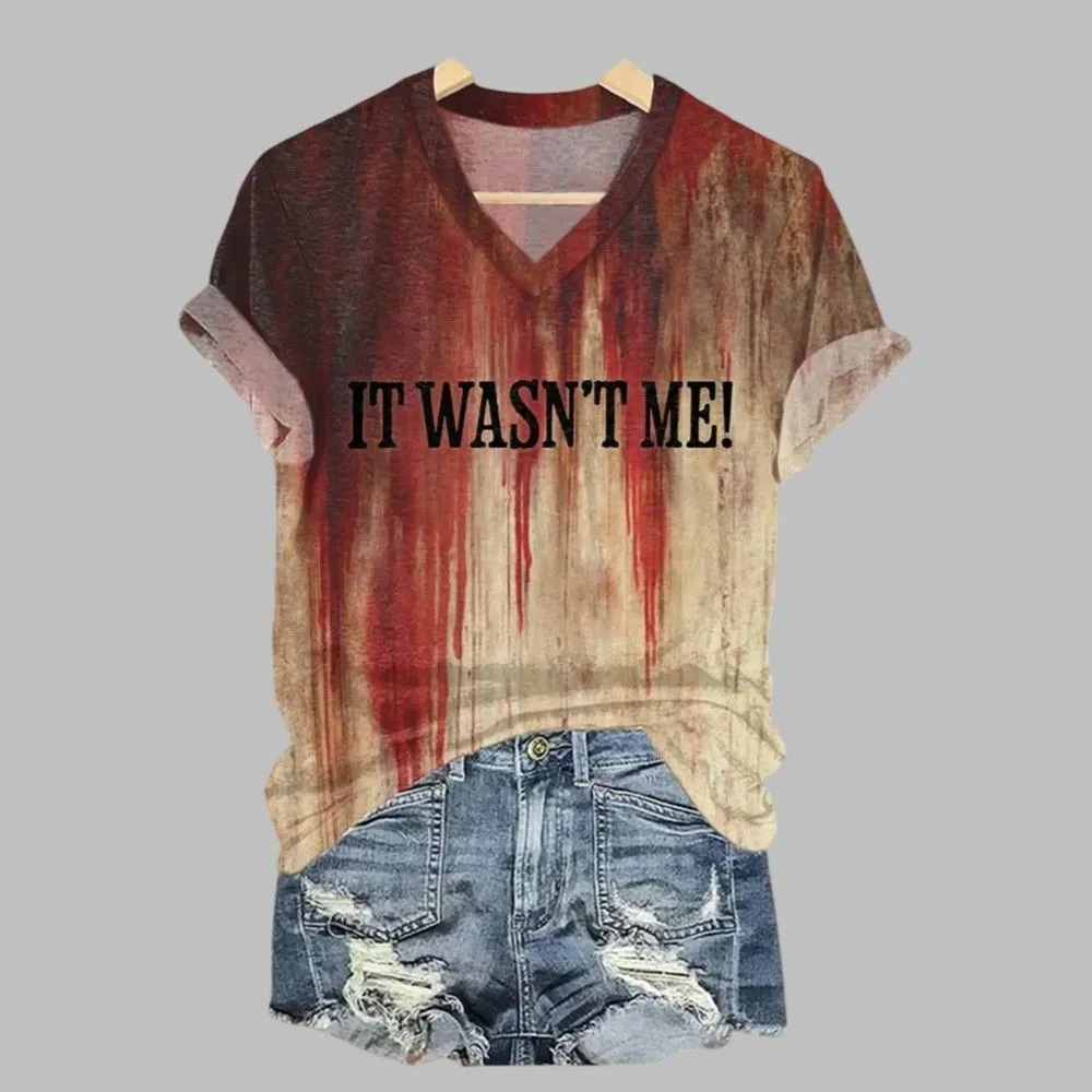 2025 Bloody Halloween It Wasn’t Me Print Casual T-Shirt