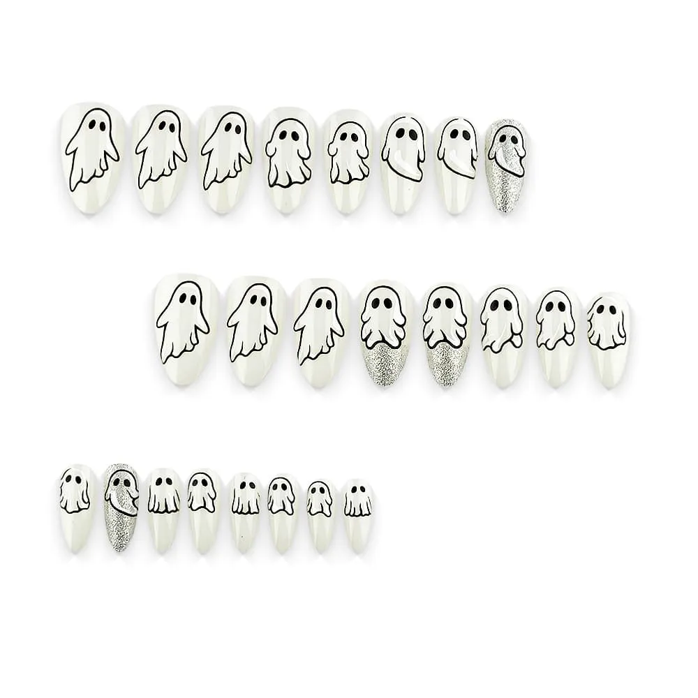 Nailhour 24Pcs White Halloween Minimalist Medium Almond Press On Nails