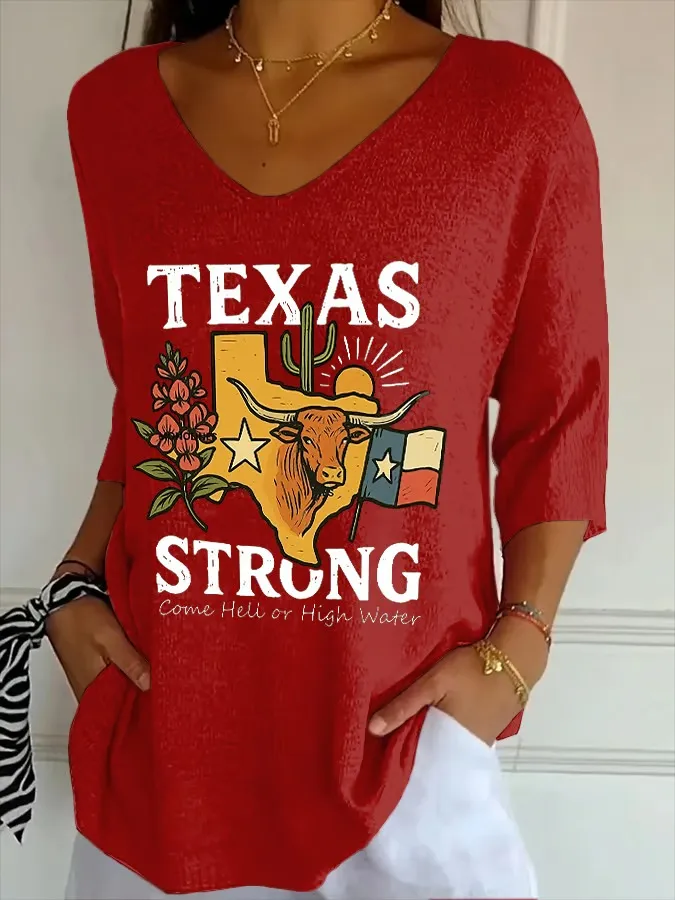 Women's Retro Texas Strong Print Top