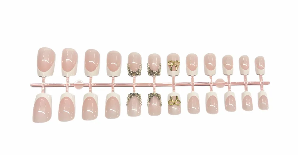 Nailhour 24Pcs French 3D Gilded Medium Square Press On Nails