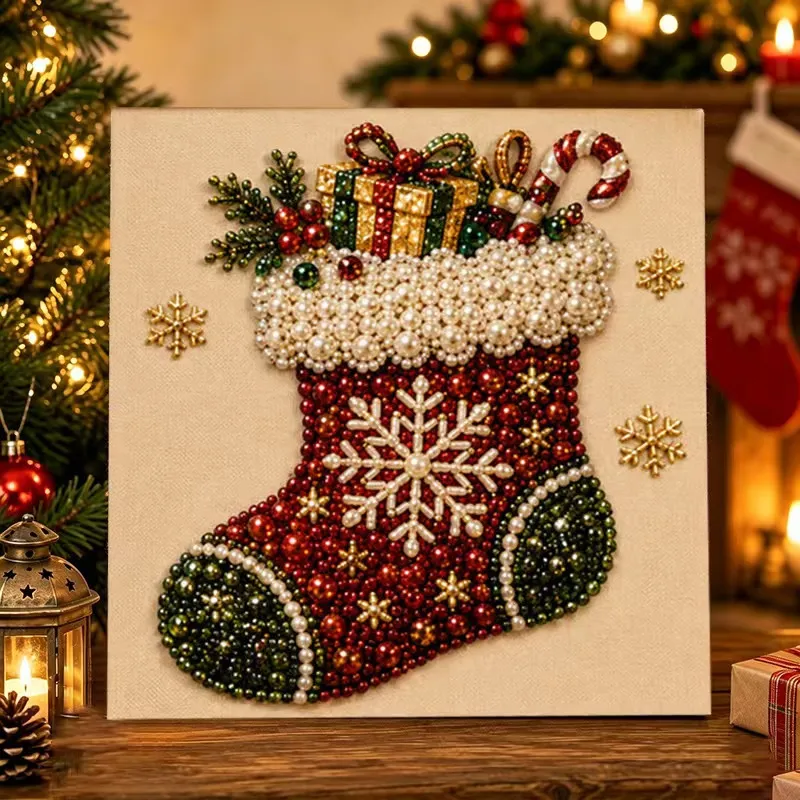 Frameless 3D DIY Beaded Christmas Pearl Diamond Painting