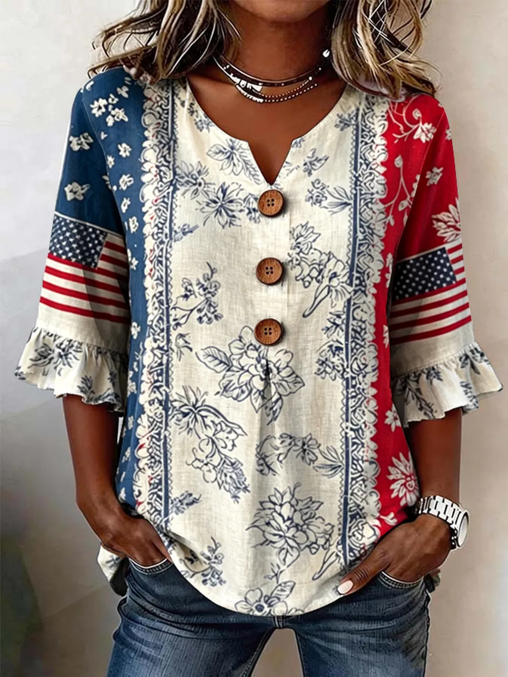 Women's Casual Patriotic 250th Anniversary Cotton Linen Shirt