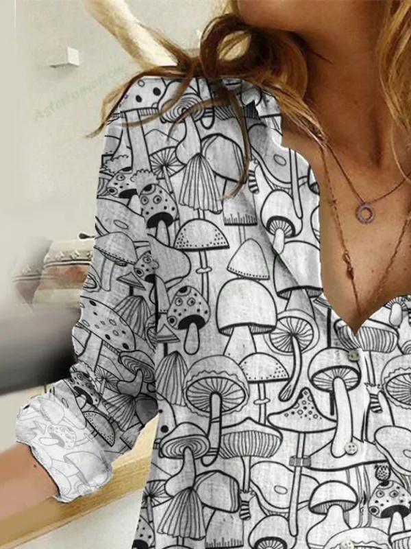 Sketchy Mushroom Print Shirt