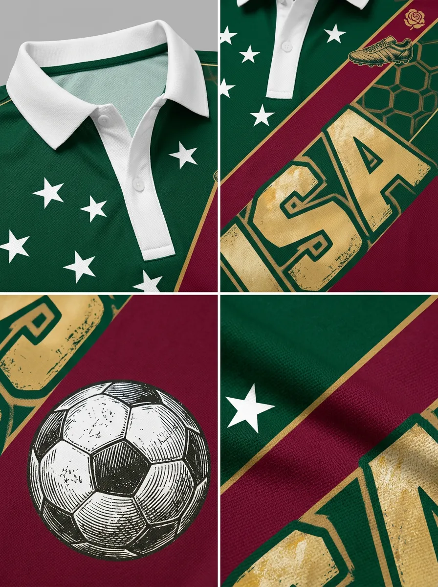 Men's USA Soccer Fan Stars and Ball Printed Polo Shirt